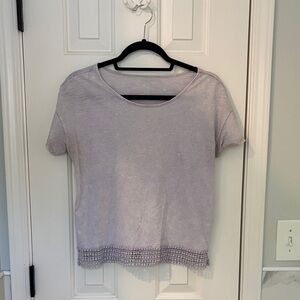 American Eagle Light Lavender Women's Short Sleeve Top with Crochet Hem